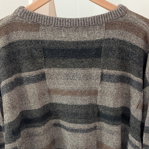 Vintage Chenille Abstract Geometric Patterned Crewneck Sweater In Gray/Brown - Picture 9 of 12